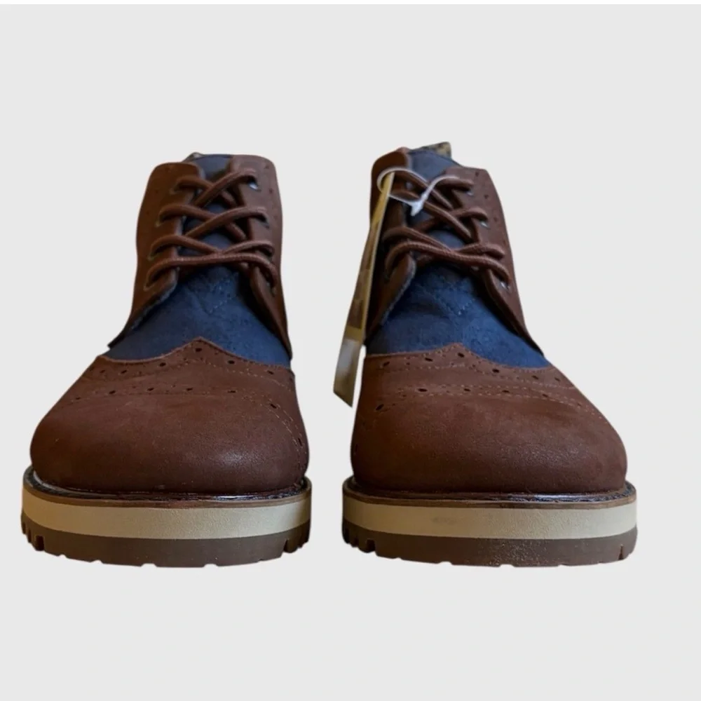 Tom’s Men's Hombres Brogue Leather Chestnut Brown Blue Preppy Boots